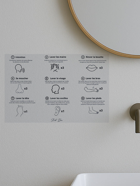 Sticker Guide des Ablutions Détaillé – 9 Étapes du Wudu