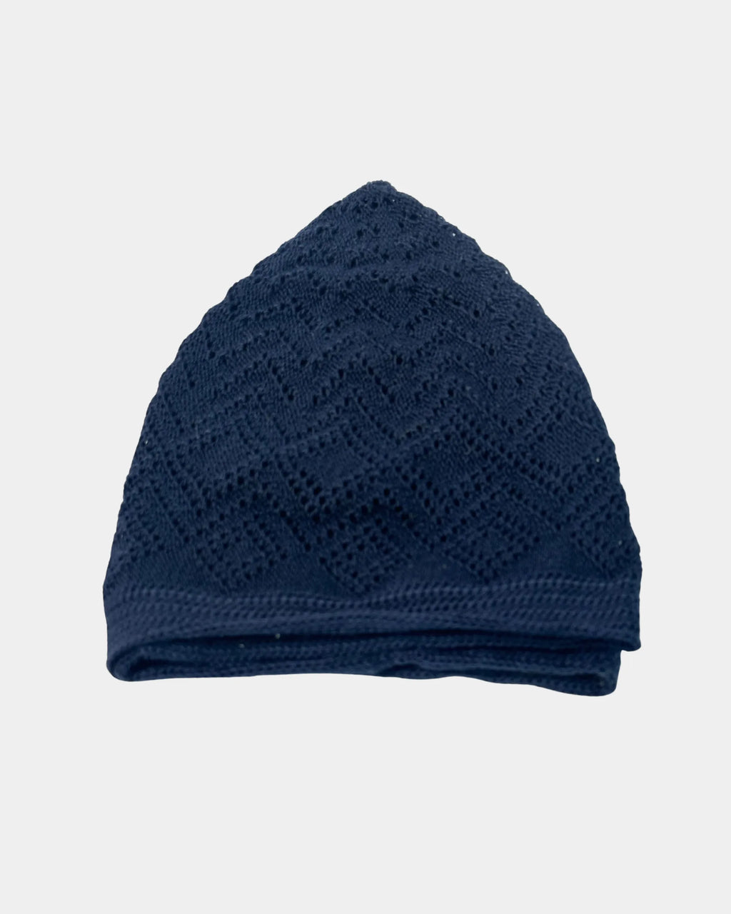 Chechia en coton bleu marine, à plat, motif tricoté losange