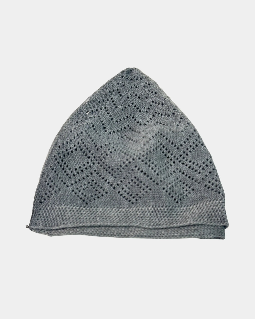 Chechia en coton gris chiné, à plat, motif tricoté losange