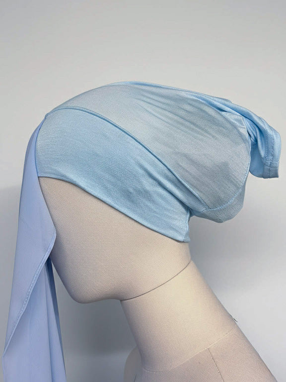 hijab bleu ciel avec bonnet intégré