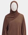 Hijab mousseline aimants intégrés taupe Rawdaya, bonnet tube cousu, fini sans épingle, tissu léger et respirant