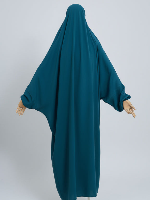 jilbab 1 pièce bleu canard de dos