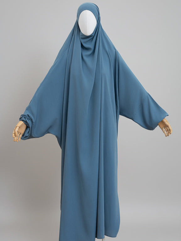 jilbab 1 pièce bleu jeans de face
