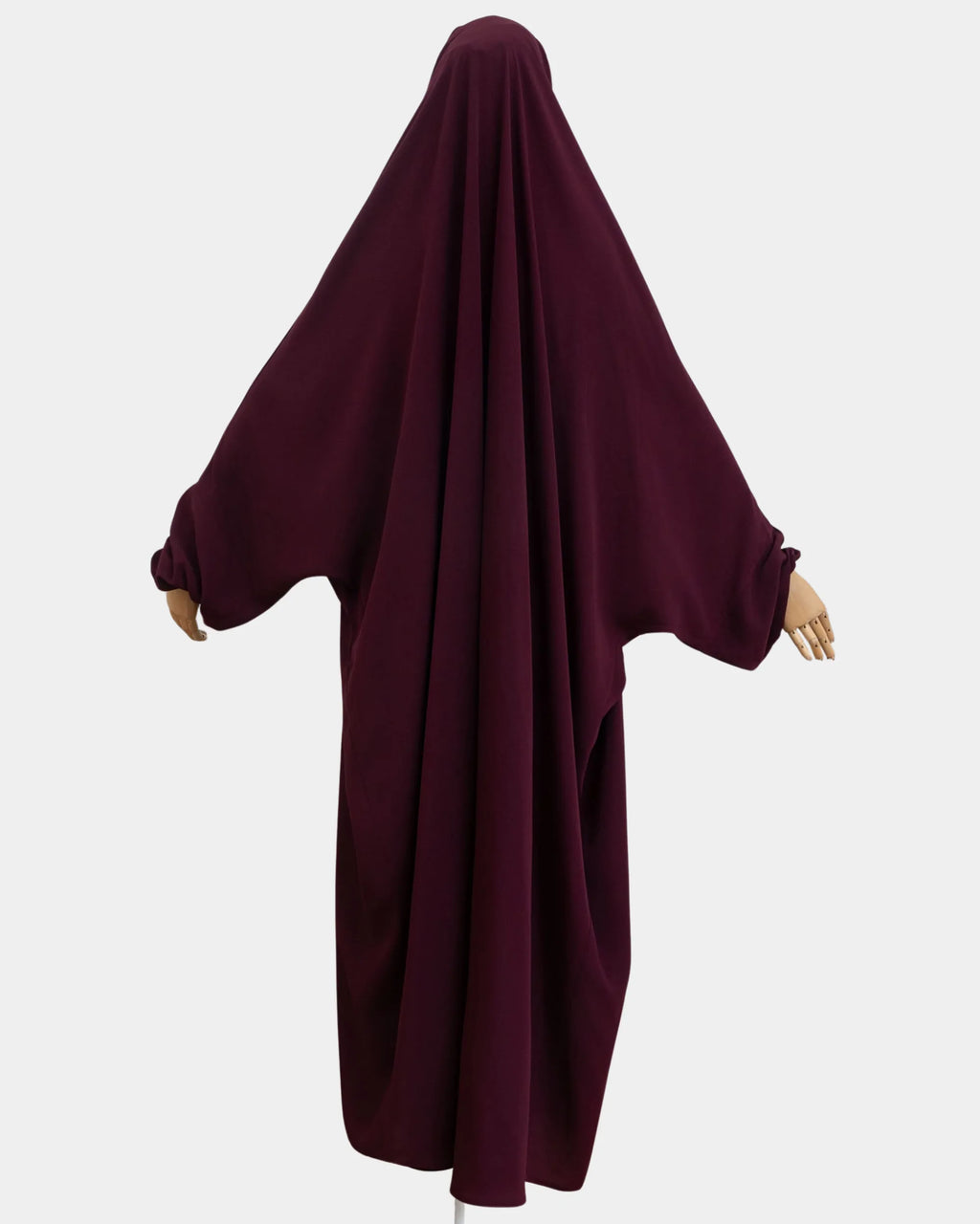 Vue de dos du jilbab 1 pièce bordeaux, coupe ample et non moulante