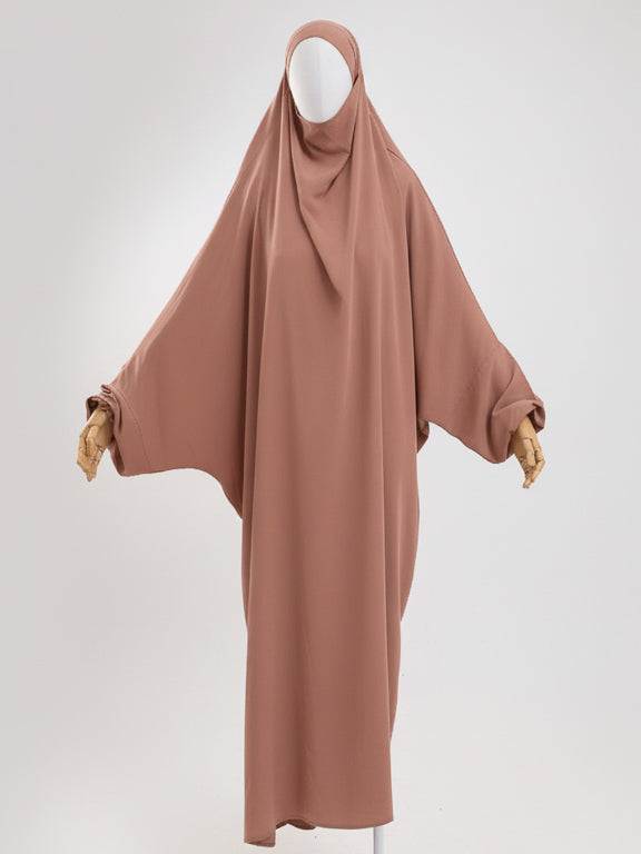 jilbab 1 pièce camel de face
