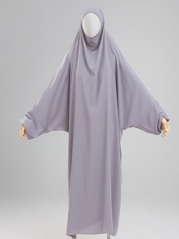 jilbab 1 pièce gris clair de face
