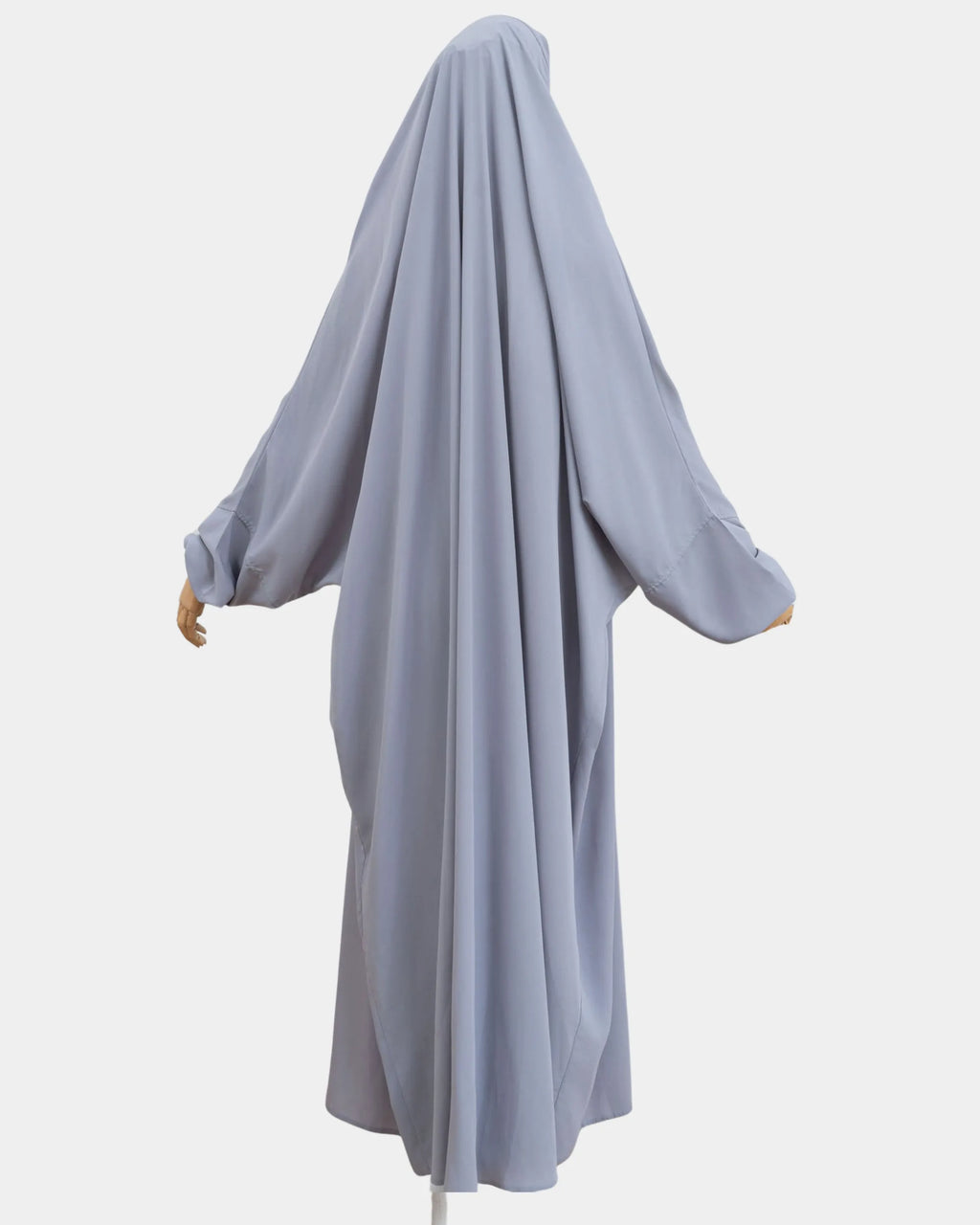 Vue de dos du jilbab 1 pièce gris clair, coupe ample et non moulante