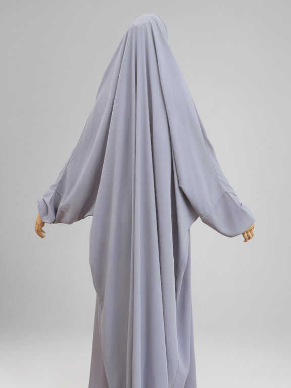 jilbab 1 pièce gris clair de dos