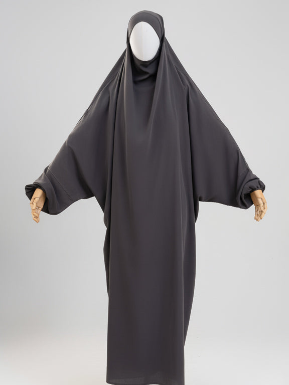 jilbab 1 pièce gris foncé de face