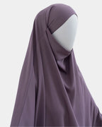 Jilbab 1 pièce lilas vu de profil, capuche couvrante et large tombé