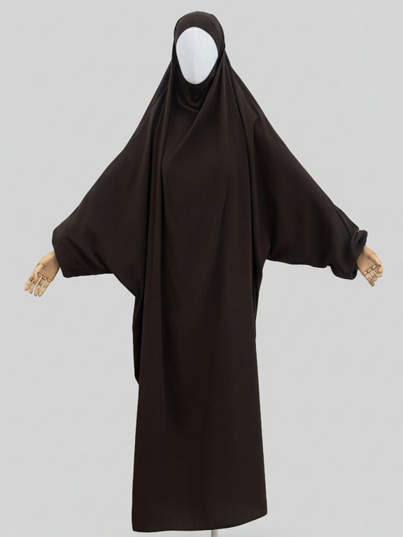 jilbab 1 pièce marron café de face