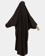 Vue de dos du jilbab 1 pièce marron café, coupe ample et non moulante