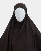 Capuche du jilbab marron café et drapé du tissu sur le buste