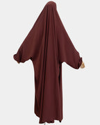 Vue de dos du jilbab 1 pièce rouille, coupe ample et non moulante