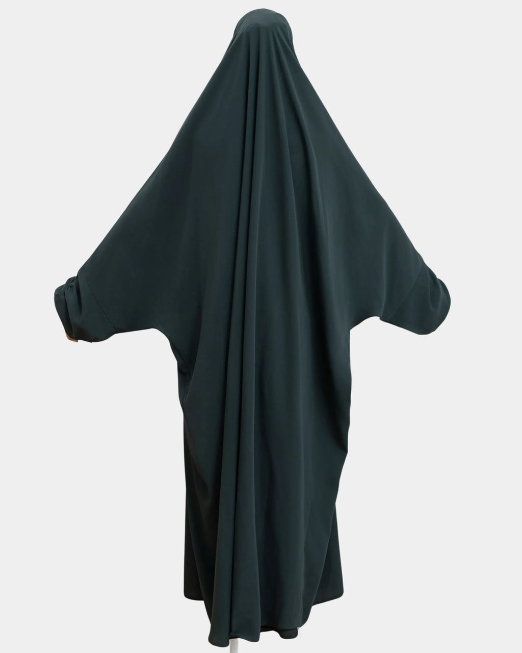Vue de dos du jilbab 1 pièce vert kaki, coupe ample et non moulante