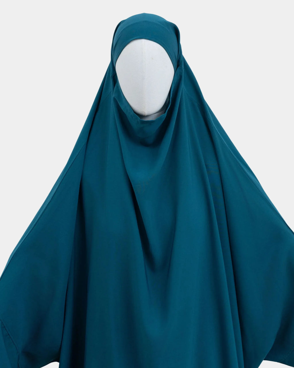 Capuche du jilbab 2 pièces bleu canard et drapé du tissu sur le buste