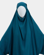 Capuche du jilbab 2 pièces bleu canard et drapé du tissu sur le buste