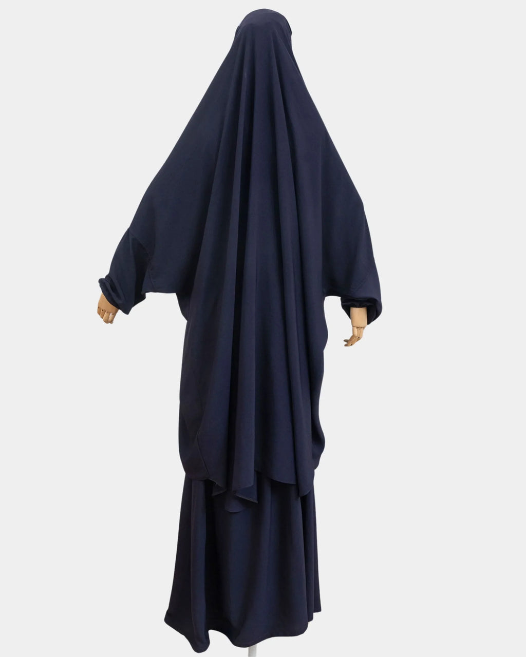 Vue de dos du jilbab 2 pièces bleu marine, coupe ample et non moulante