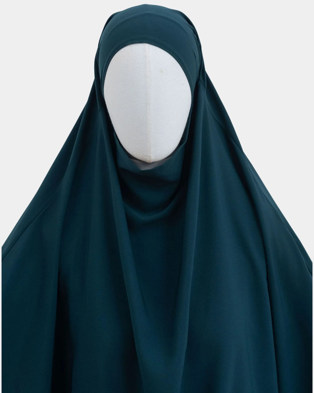 Capuche du jilbab 2 pièces bleu pétrole et drapé du tissu sur le buste