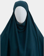 Capuche du jilbab 2 pièces bleu pétrole et drapé du tissu sur le buste