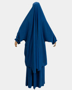 Vue de dos du jilbab 2 pièces bleu royal, coupe ample et non moulante