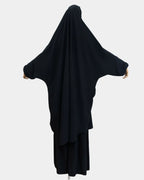 Vue de dos du jilbab 2 pièces noir, coupe ample et non moulante