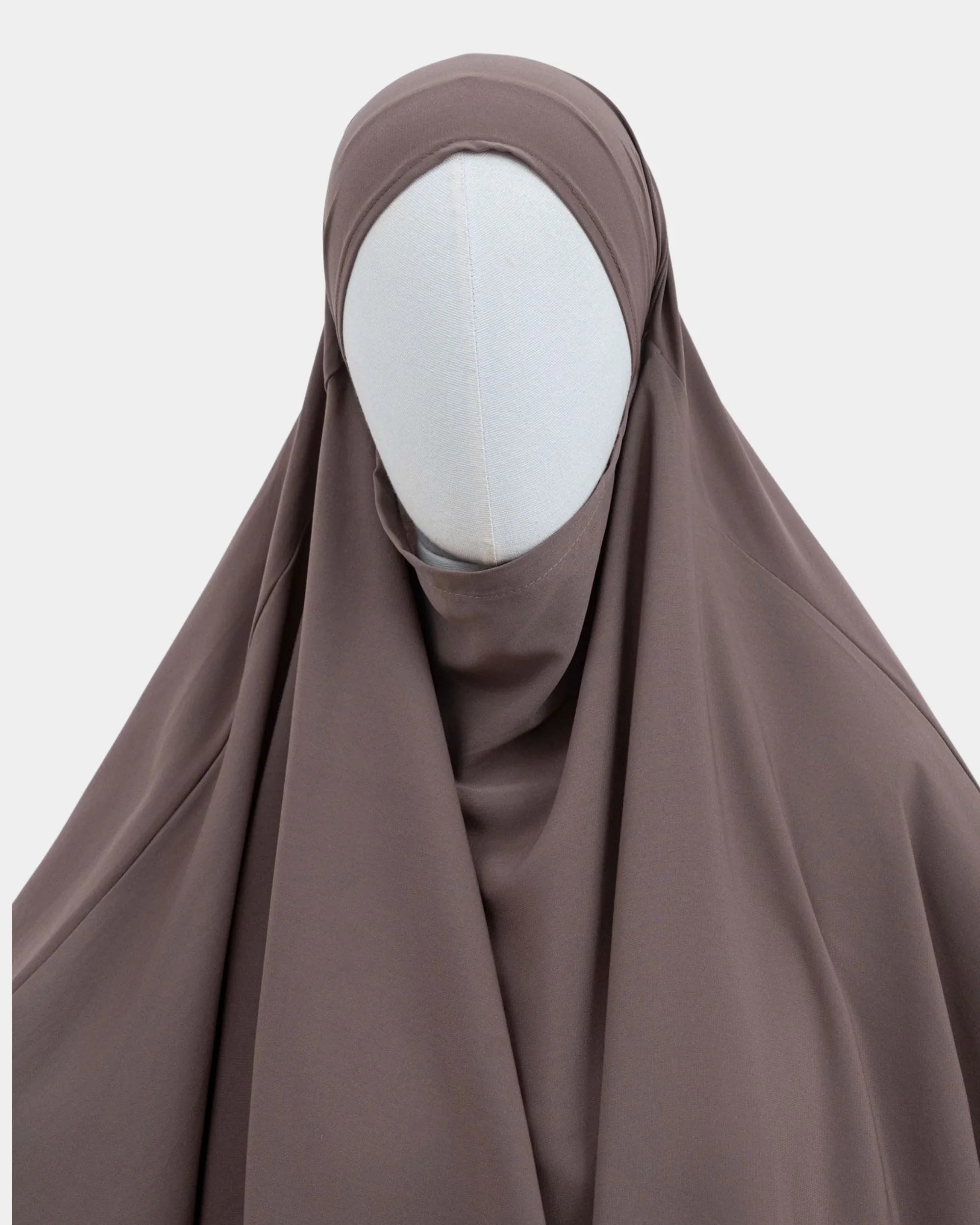Capuche du jilbab 2 pièces taupe et drapé du tissu sur le buste