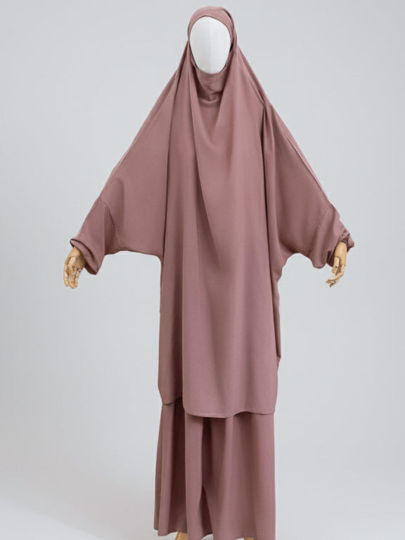 jilbab 2 pièces beige rosé de face