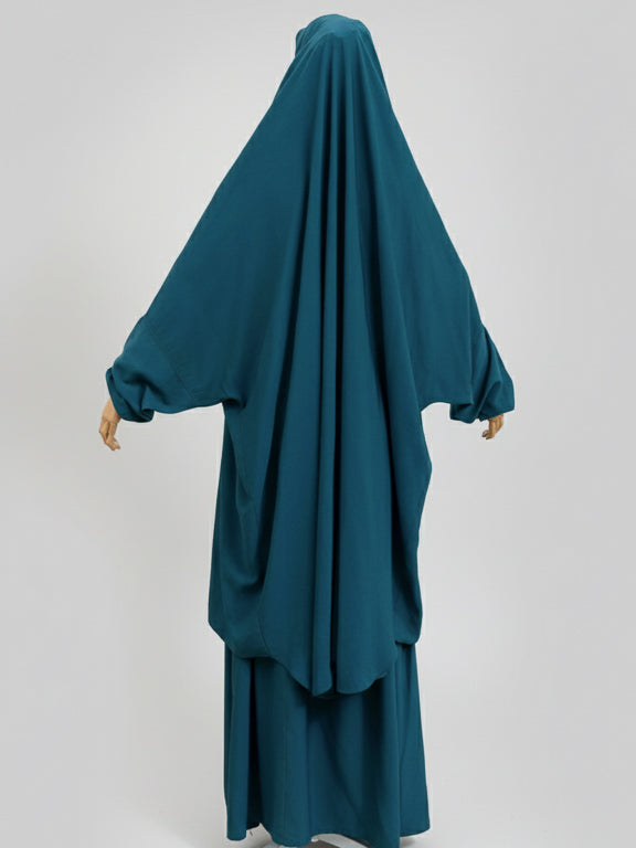 jilbab 2 pièces bleu canard de dos