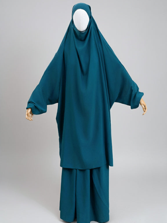 jilbab 2 pièces bleu canard de face