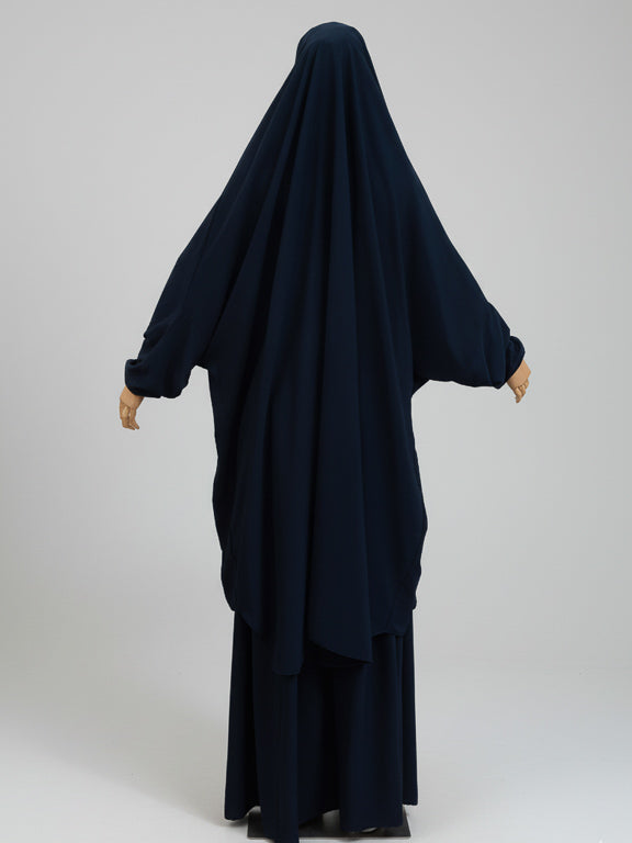 jilbab 2 pièces bleu marine de dos