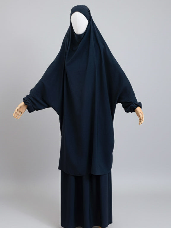 jilbab 2 pièces bleu marine de face