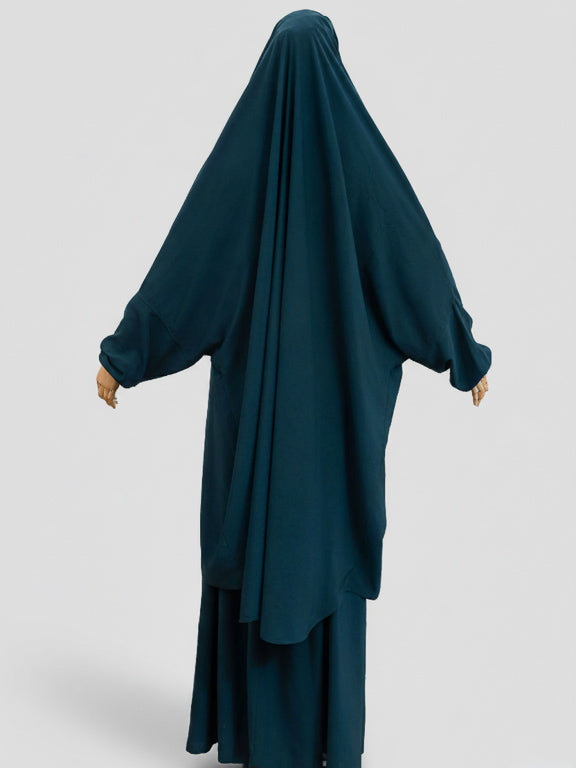jilbab 2 pièces bleu pétrole de dos