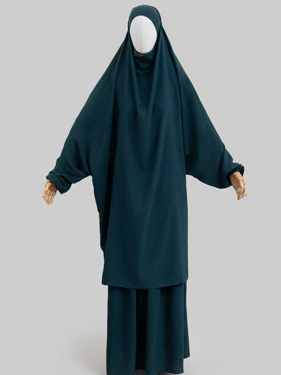 jilbab 2 pièces bleu pétrole de face
