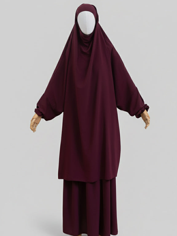 jilbab 2 pièces bordeaux de face