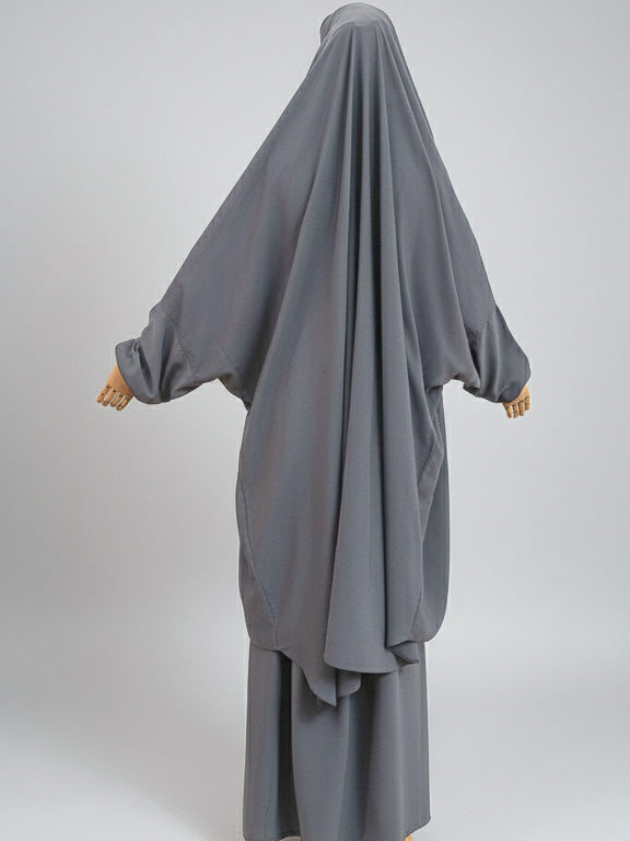 jilbab 2 pièces avec jupe gris foncé de dos