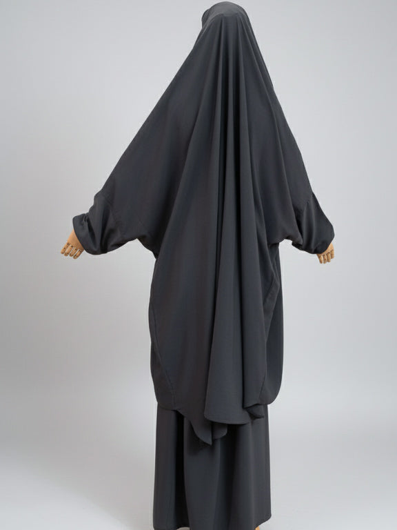 jilbab 2 pièces gris foncé de dos