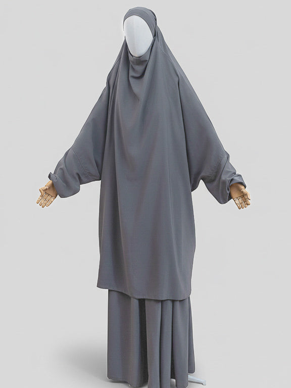jilbab 2 pièces avec jupe gris foncé