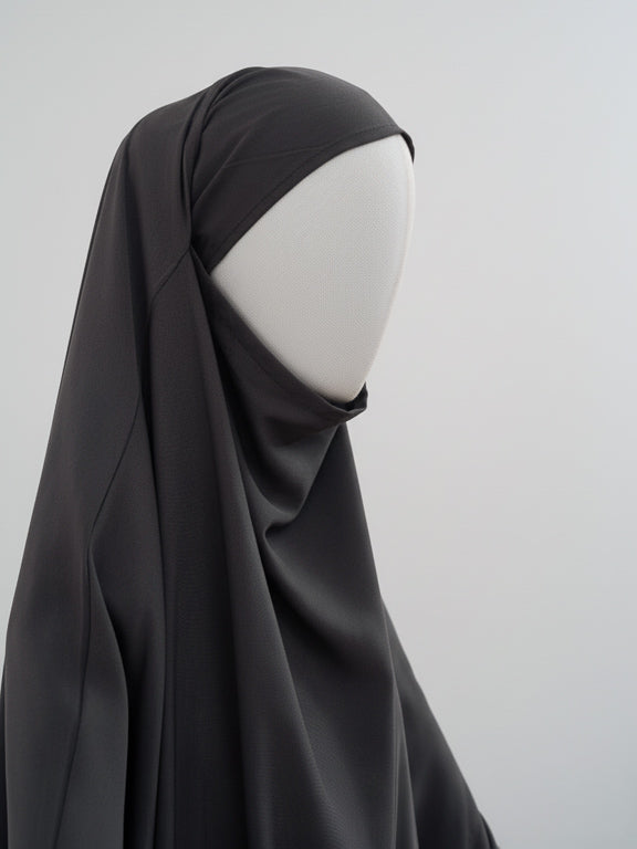 jilbab 2 pièces gris foncé détail sur hijab