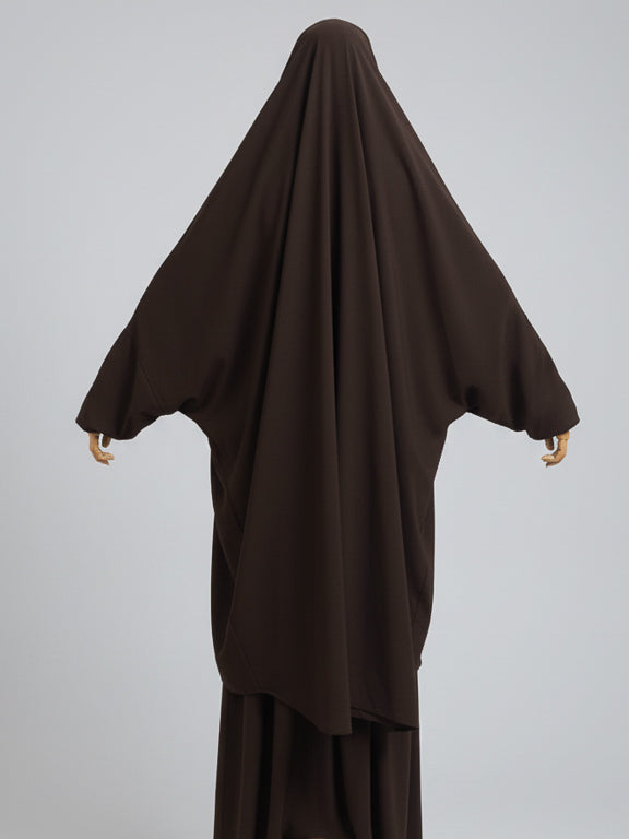jilbab 2 pièces marron café de dos