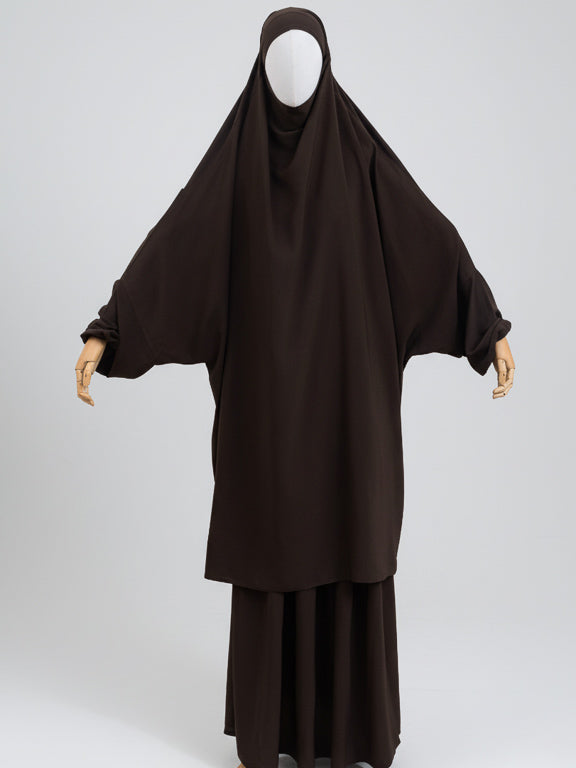 jilbab 2 pièces marron café de face