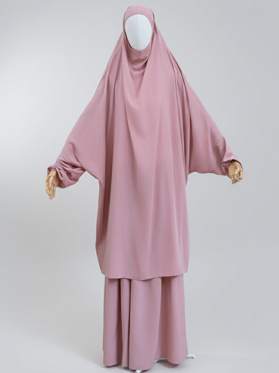 jilbab 2 pièces rose face