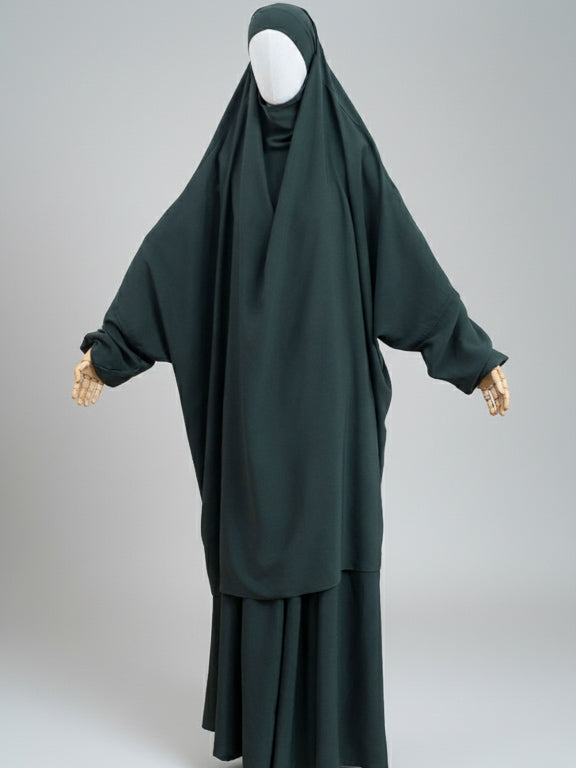 jilbab 2 pièces vert kaki de face