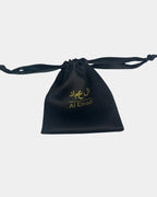 Pochon en satin noir pour tasbih, logo Al Emad doré