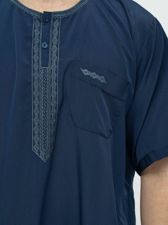 Qamis Manches courtes Marocain Premium Bleu marine