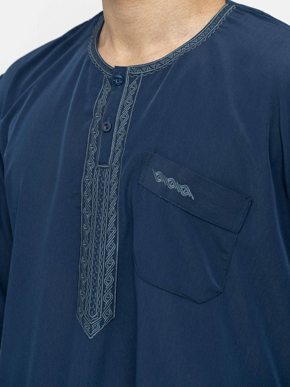 Qamis Manches courtes Marocain Premium Bleu marine