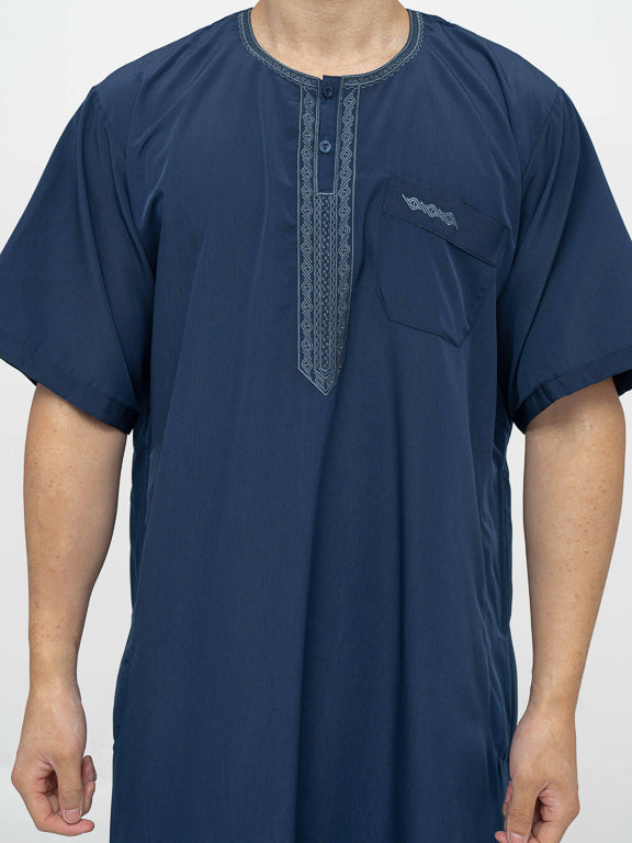 Qamis Manches courtes Marocain Premium Bleu marine