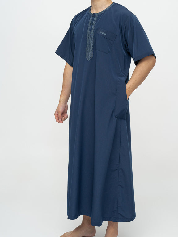 Qamis Manches courtes Marocain Premium Bleu marine