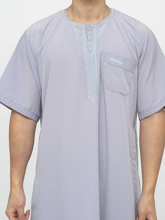 Qamis Manches courtes Marocain Premium Gris