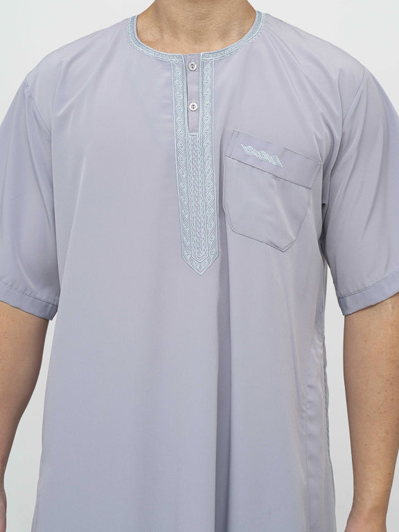 Qamis Manches courtes Marocain Premium Gris